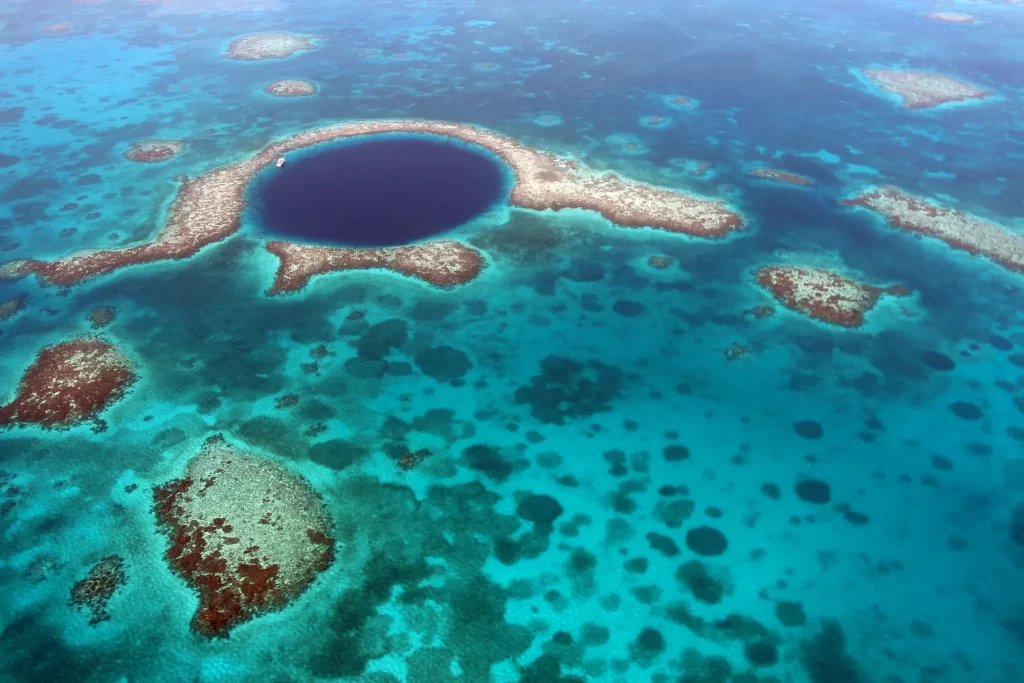 A fly-over of Belize's Great Blue Hole, one of the most famous scuba diving locations in the world.