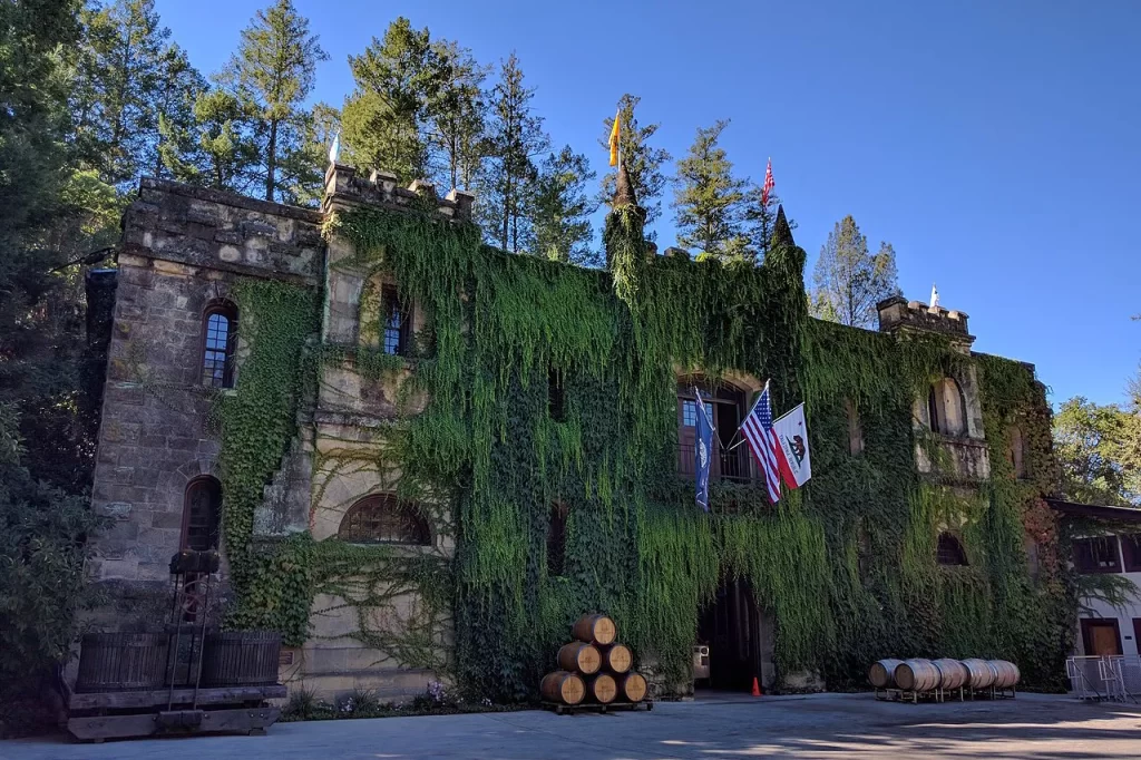 The exterior of Chateau Montelena winery in Napa County, California.