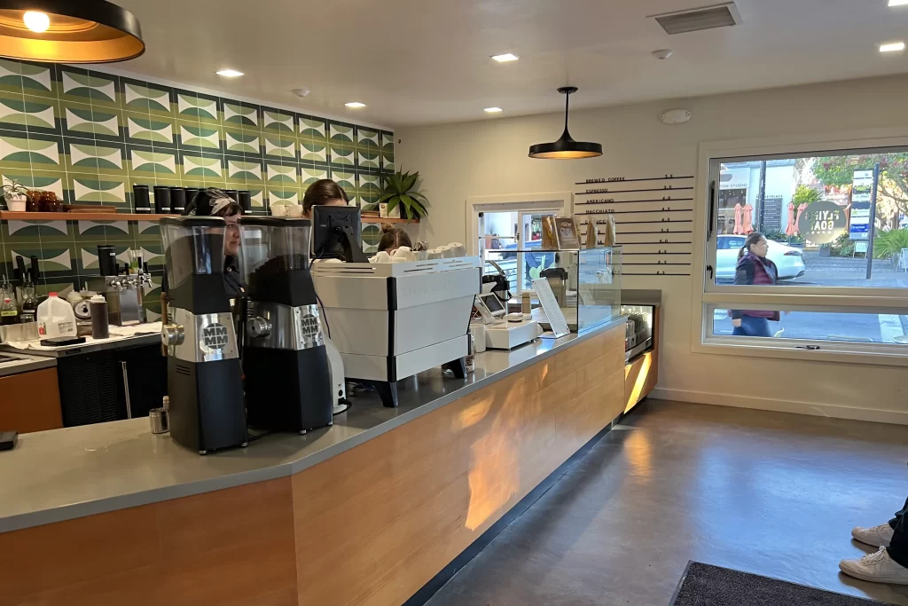 The interior of Flying Goat coffee in Healdsburg, California.