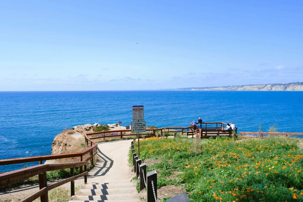 The pedestrian Coast Walk winds along the bluffs above La Jolla Cove in San Diego, California.
