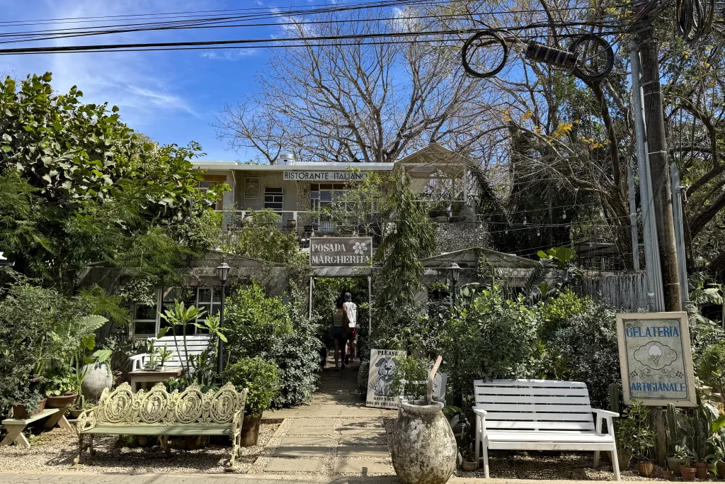 The exterior of Posada Margherita, an Italian restaurant in Nosara, Costa Rica.
