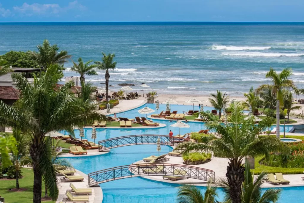 A luxury pool fronts the Pacific Ocean in Costa Rica's Guanacaste Province.