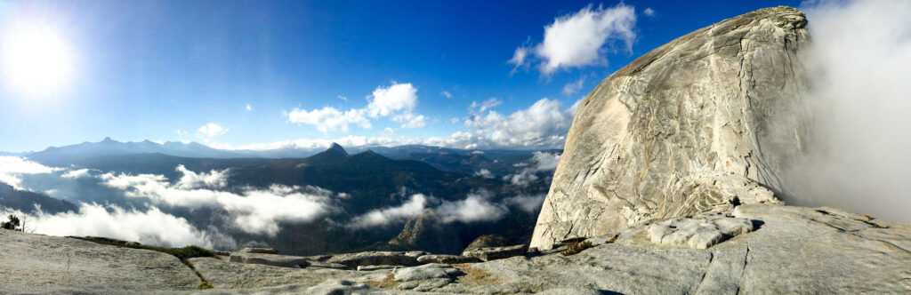 A panorama of Yosemite Valley, as seen from the trail leading to the summit of Half Dome.