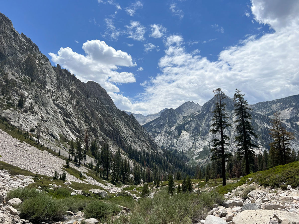 The descent of Glen Pass on the Rae Lakes Loop in Kings Canyon National Park. 