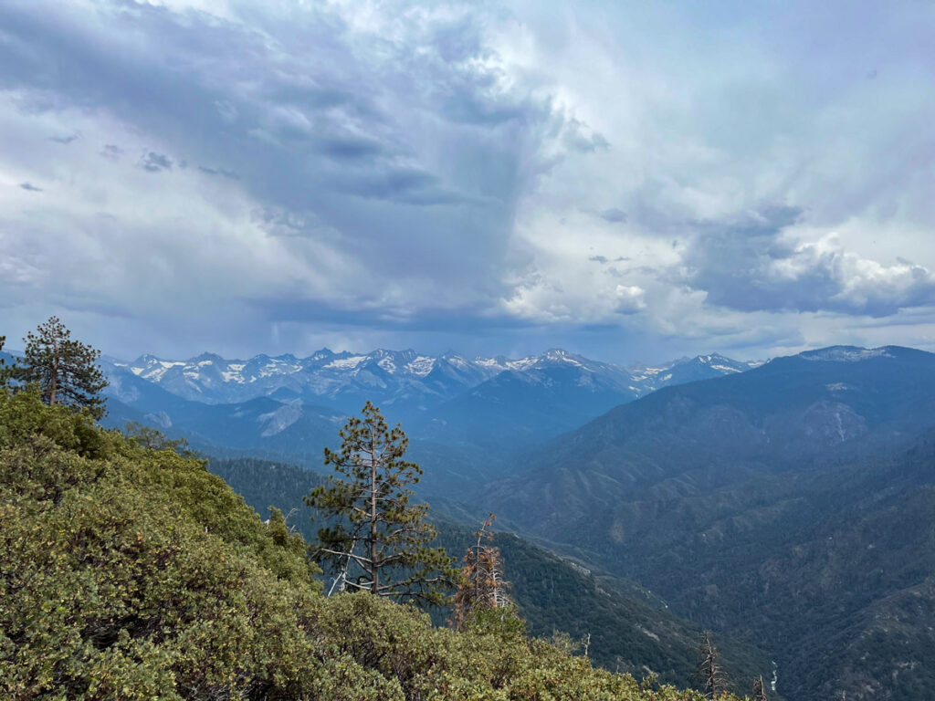 Eagle View in Sequoia National Park, looking out to the snow-capped peaks of the Great Western Divide. 