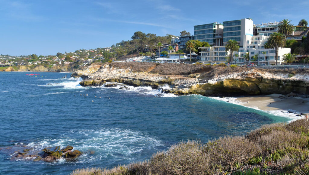 La Jolla Cove is a popular spot to kayak or paddle board in San Diego.