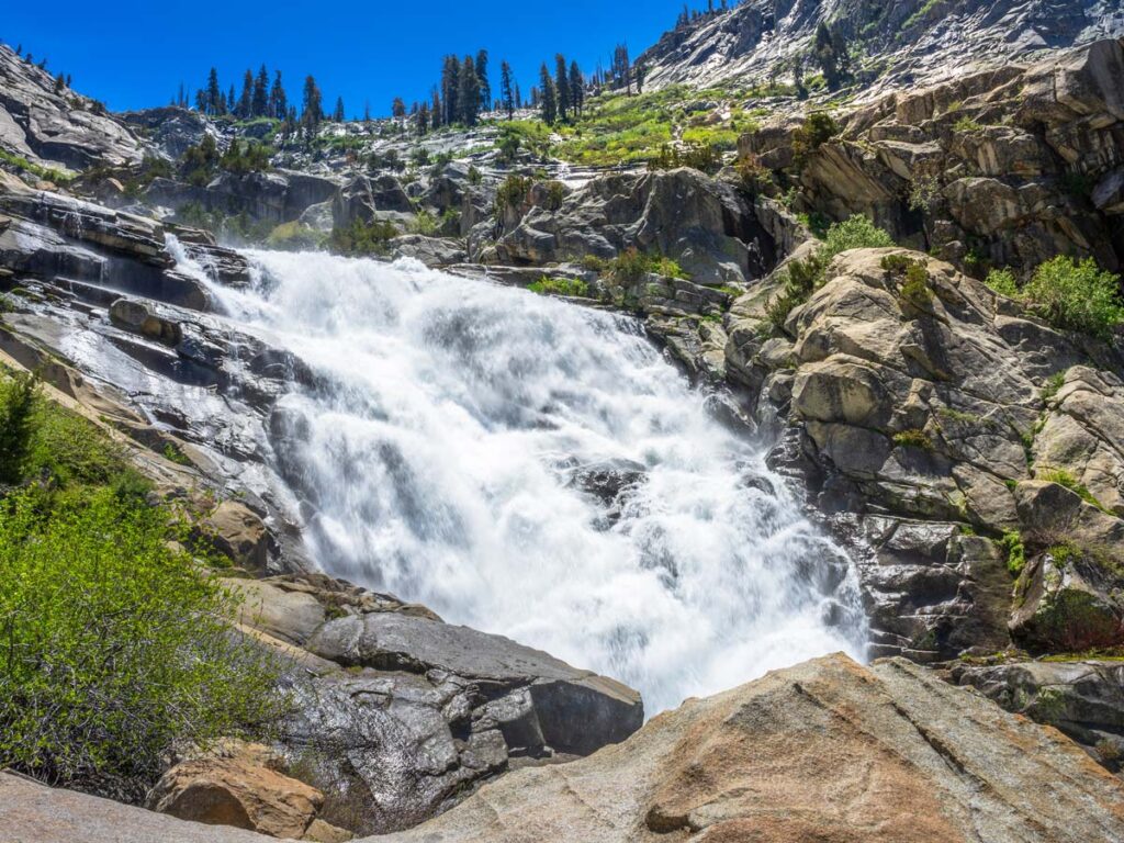 Tokopah Falls cascades down a granite valley in Sequoia National Park.