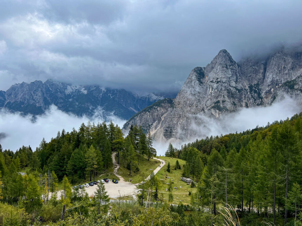 The Julian Alps rise sharply above Triglav National Park in Slovenia.