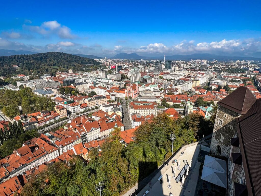 The view from Ljubljana Castle, looking down on the rooftops of the old town.