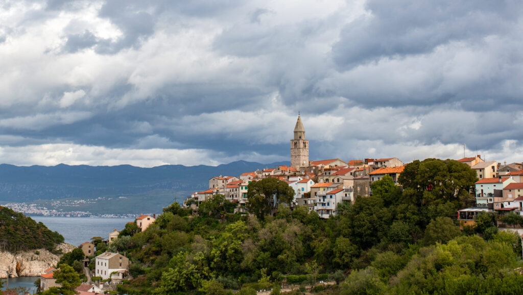 The walled medieval town of Vrbnik rises above the Adriatic on Croatia's Krk Island.