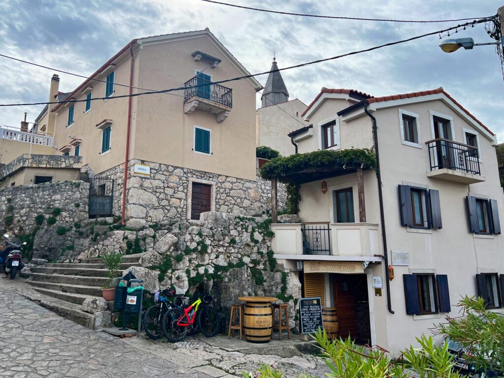 Nada Wine Shop as seen from the cobblestone street in Vrbnik, Croatia.