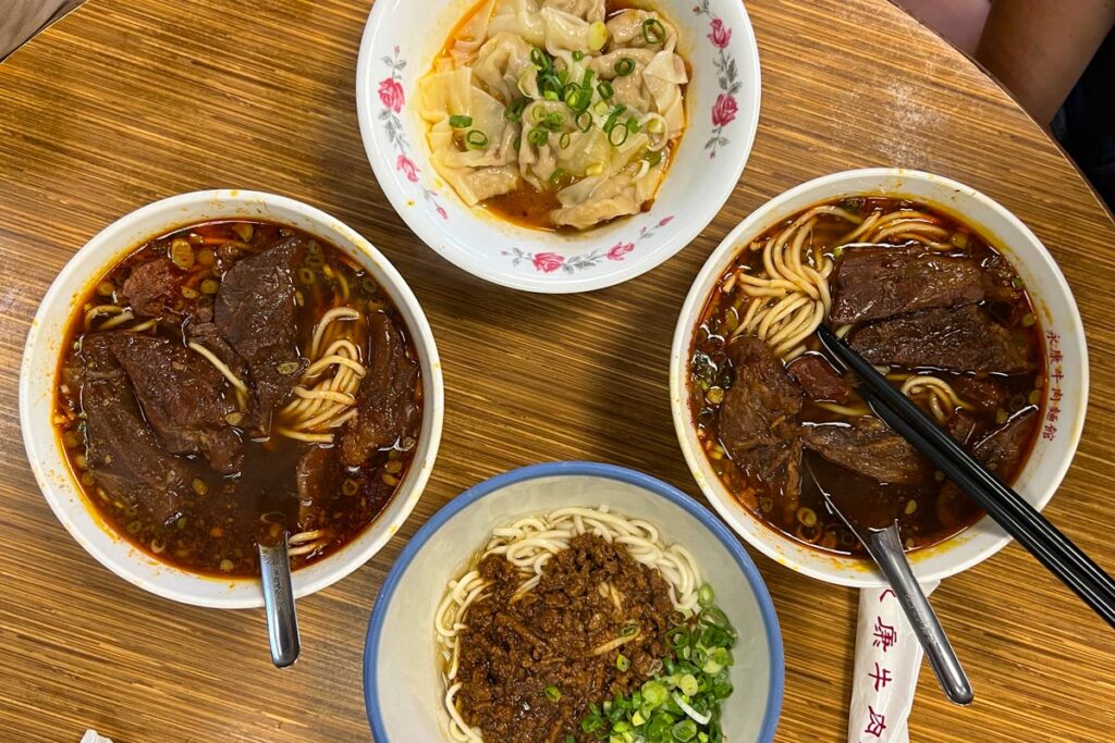 Steaming bowls of traditional beef noodle soup are seen at Yong Kang Beef Noodle in Taipei, Taiwan.