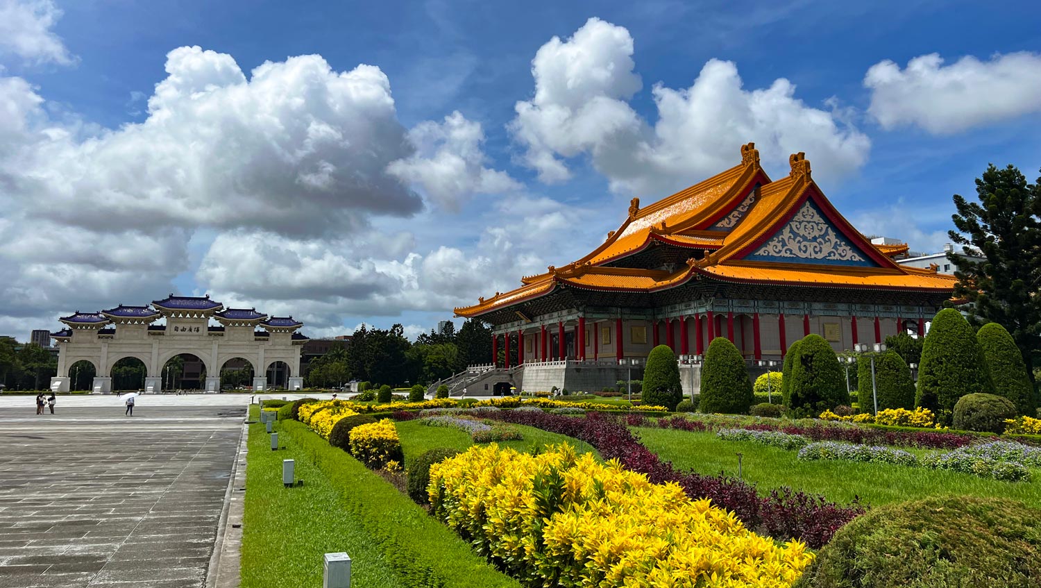 Gardens bloom at the Chiang Kai-shek Memorial Hall in Taipei, Taiwan.