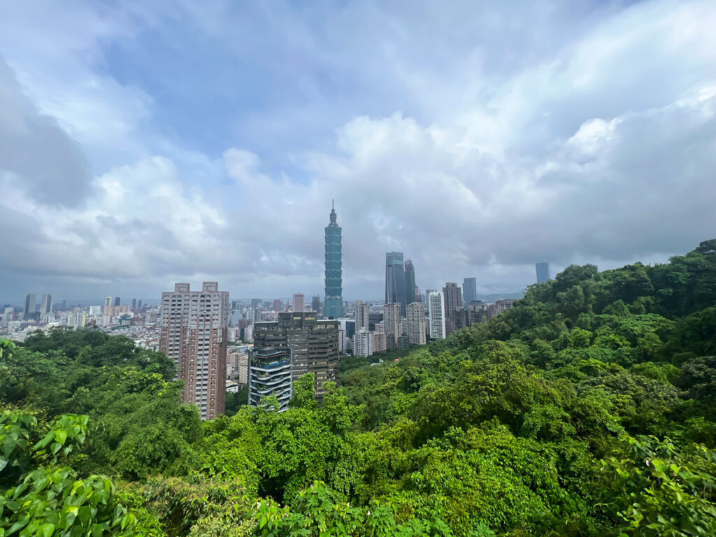 The Taipei skyline is seen from Elephant Mountain in Taipei, Taiwan.