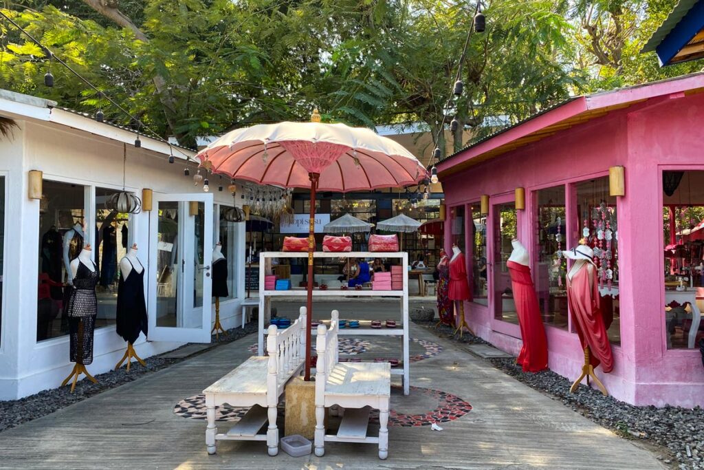 The Rainbow Stores on Indonesia's Gili Air are a series of colorful storefronts, with the products in each color-coordinated to their respective store.