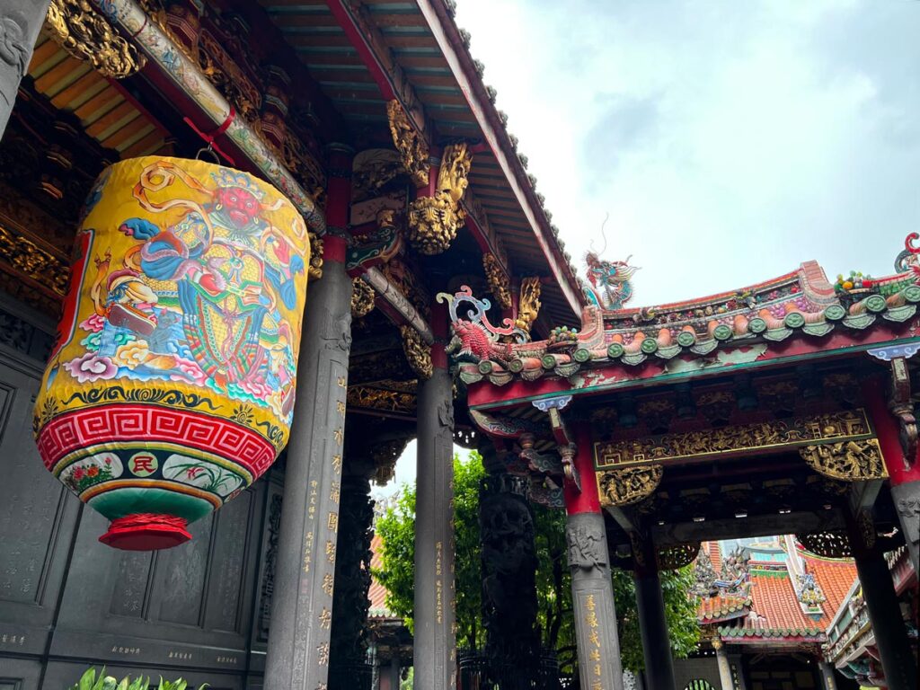 Colored paper lanterns adorn Longshan Temple in Taipei, Taiwan.