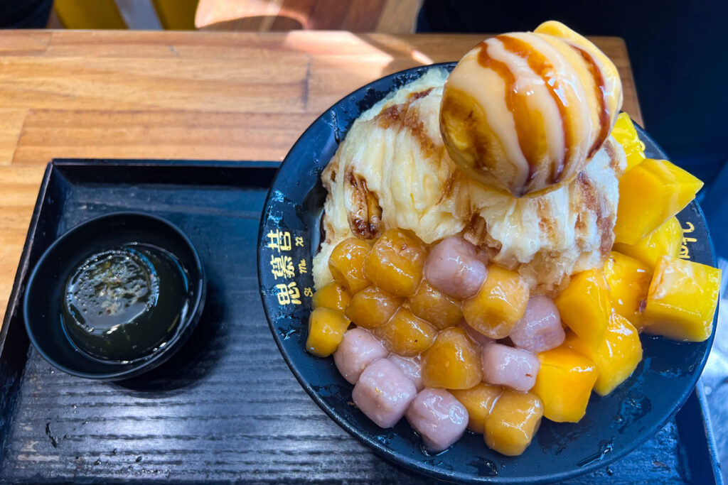 Traditional Taiwanese shaved ice is shown with tapioca and mango at Smoothie House in Taipei, Taiwan.