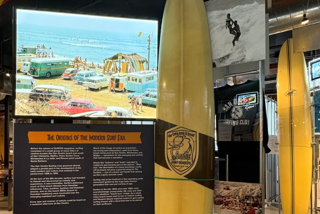 An exhibit on the origins of the modern surf era at the California Surf Museum in Oceanside, California.