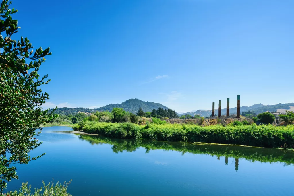 Fitch Mountain rises above the Russian River outside of Healdsburg, California